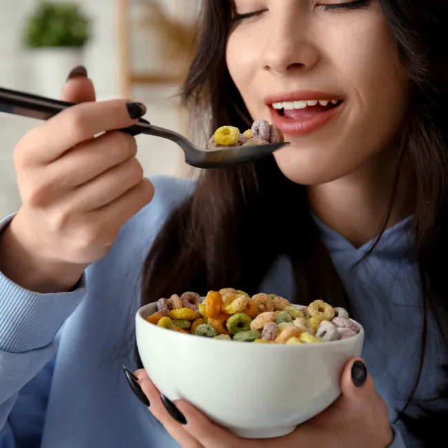 "Woman enjoying a healthy meal"
