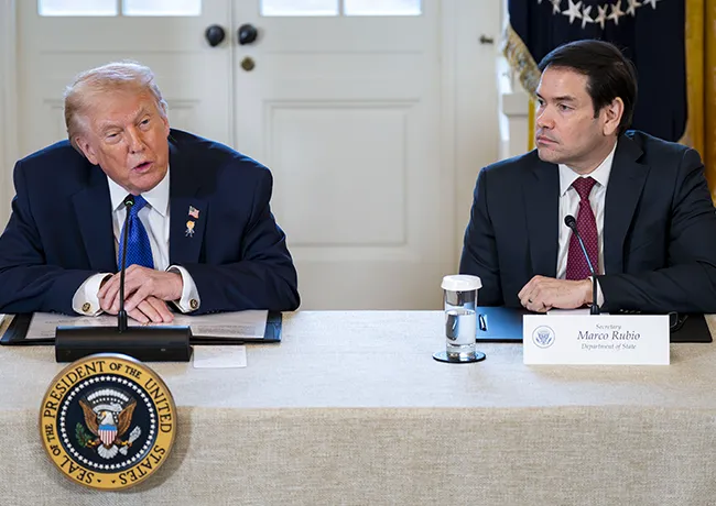 Donald Trump and Marco Rubio meeting with oil executives in the East Room