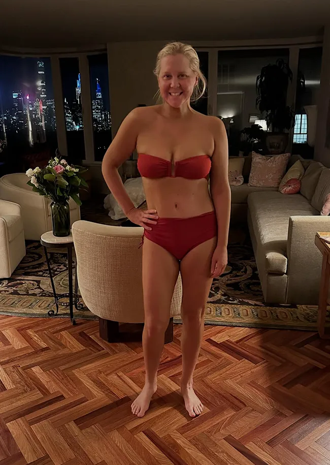 Amy Schumer in a red bathing suit on Instagram.