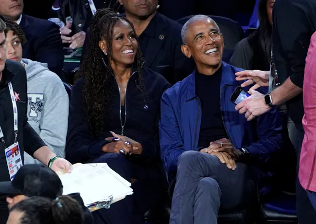 Barack and Michelle Obama attending the 2026 NBA All-Star Sunday.