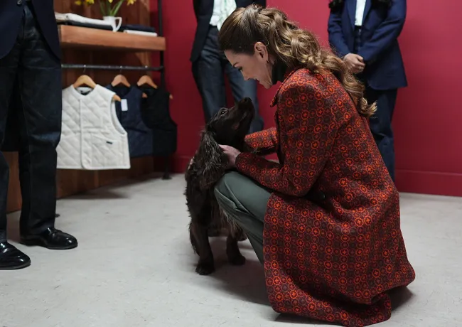 Kate Middleton orange patterned coat Wales