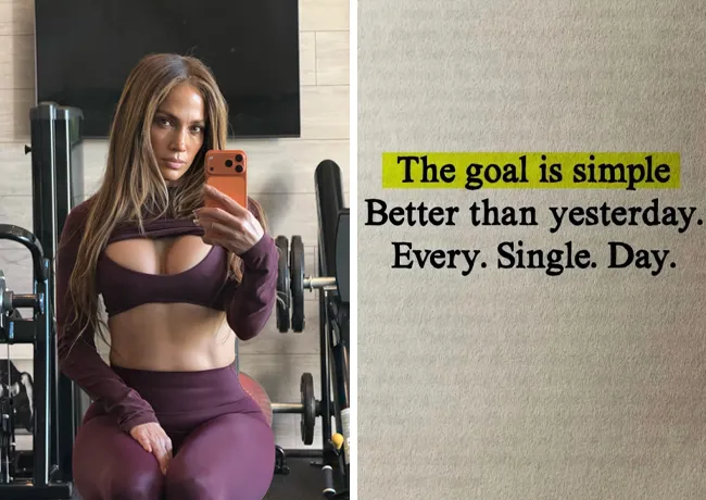Jennifer Lopez Instagram workout selfie and quote