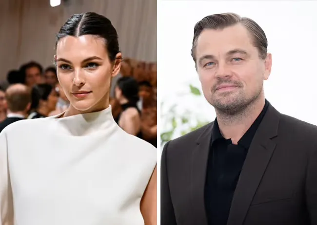 Vittoria Ceretti and Leonardo DiCaprio at a glamorous event.