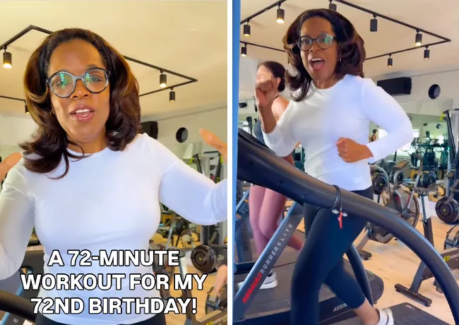 Oprah Winfrey 72 minute workout treadmill 72nd birthday