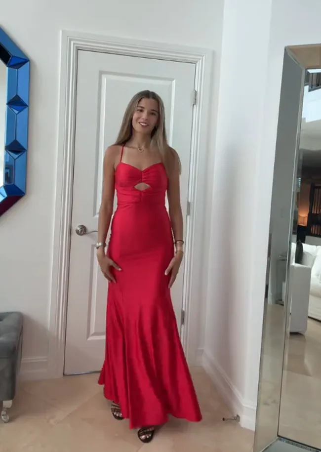 Stunning red prom dress by Kai Trump for formal events.