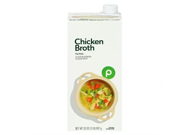 "Chicken broth in a container"