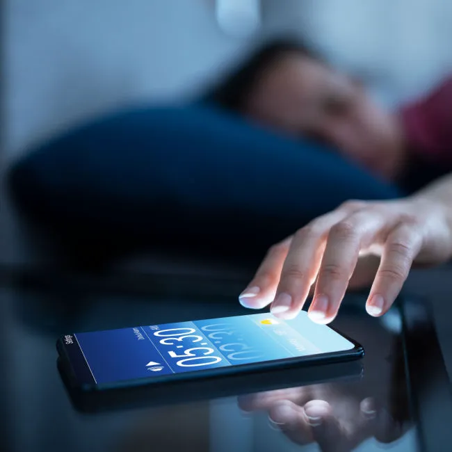 "Phone on nightstand in the morning"