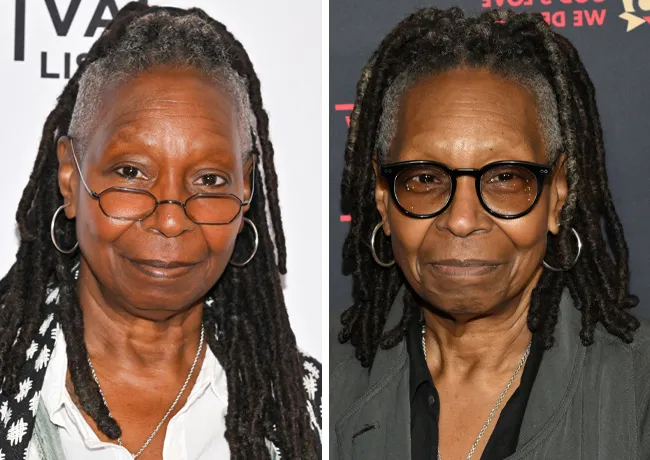 "Whoopi Goldberg before and after weight loss showing Ozempic neck"