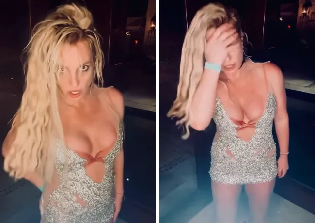 Britney Spears sheer cutout mini dress dancing video Instagram
