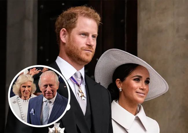 Prince Harry and Meghan Markle with King Charles and Queen Camilla