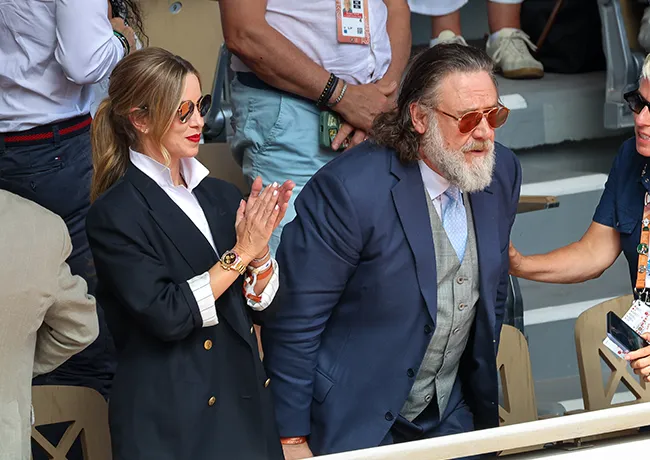 "Russell Crowe and Britney Theriot at the French Open"