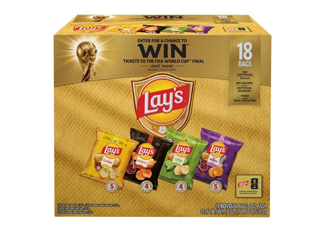 Lays FIFA multi-pack of assorted potato chips.