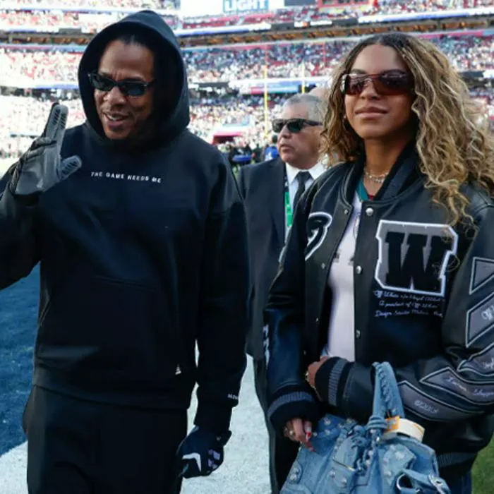 Jay-Z and Blue Ivy before Super Bowl LX at Levi's Stadium.