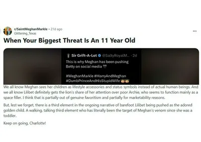 Reddit post about Meghan Markle being jealous of Princess Charlotte