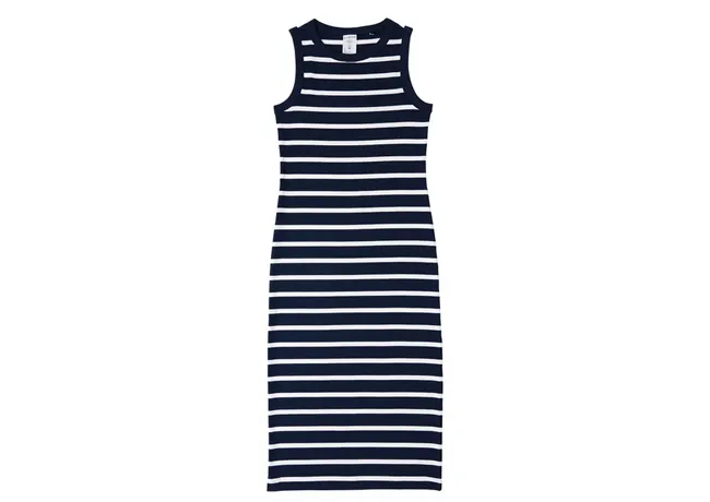 "Serra ribbed tank dress displayed on a hanger"