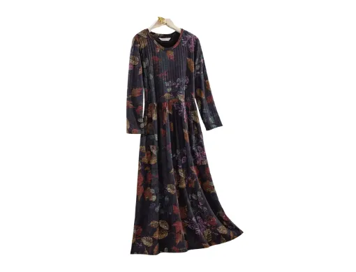"Autumn Leaves Knit Dress with vibrant leaf print"