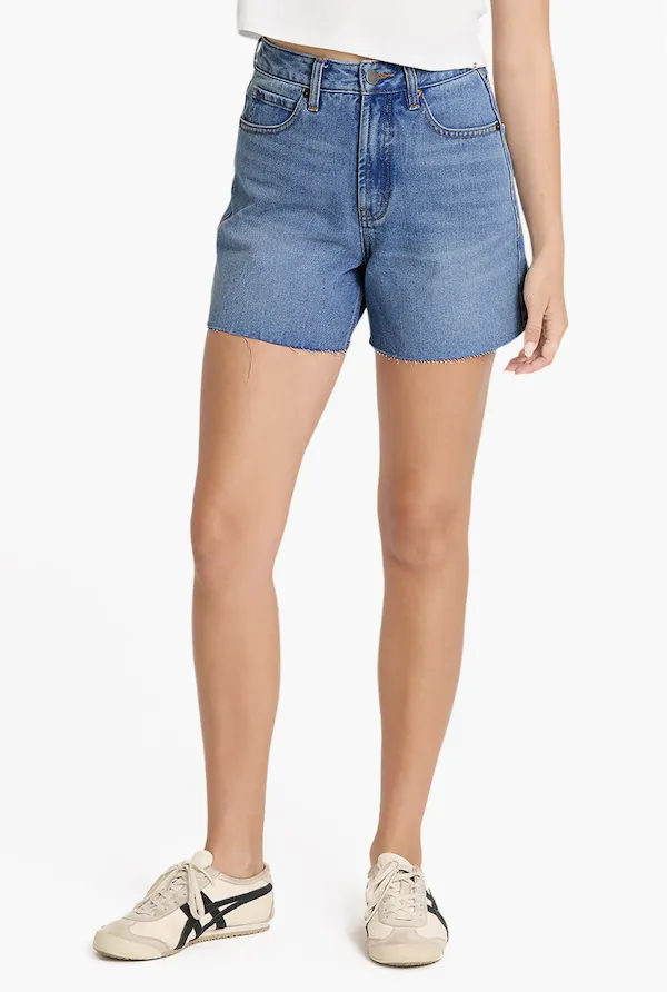 Chic raw hem high-waist denim shorts for a laid-back vibe.