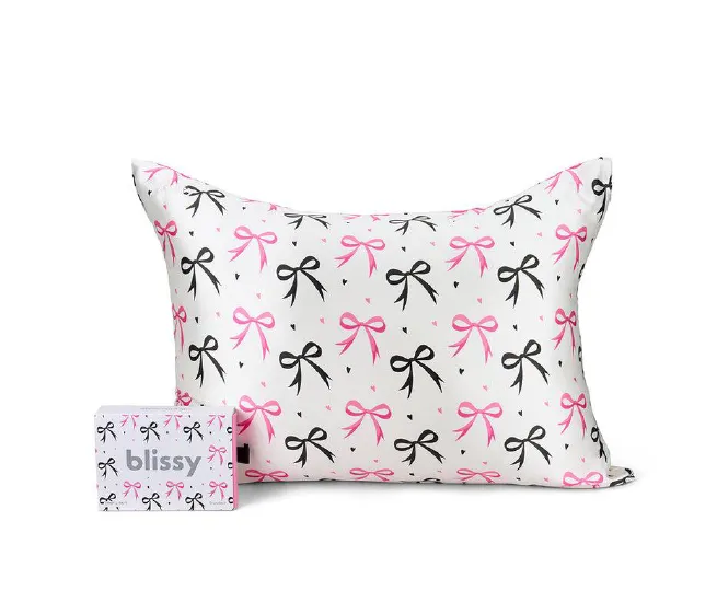 Blissy Dancing Bows Silk Pillowcase for luxurious, wrinkle-free sleep.