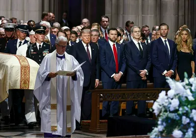 Donald Trump and family at Lindsey Graham's funeral service