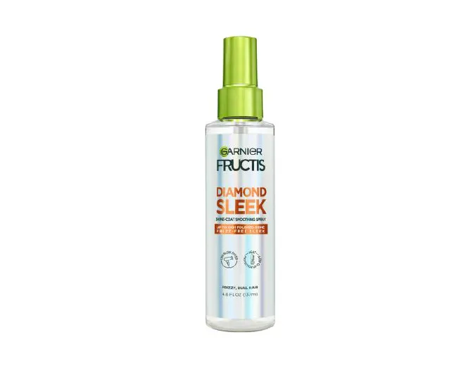 Garnier Fructis Diamond Sleek Shine Coat Spray for smooth, shiny hair.