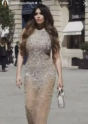 Kimberly Guilfoyle jewel gown Paris Fashion Week