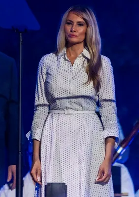 "Melania Trump in satin polka-dot dress"
