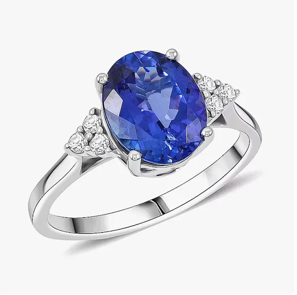 Certified appraised tanzanite and diamond ring in white gold