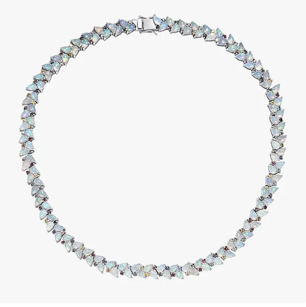 Ethiopian opal and multi-sapphire necklace in sterling silver