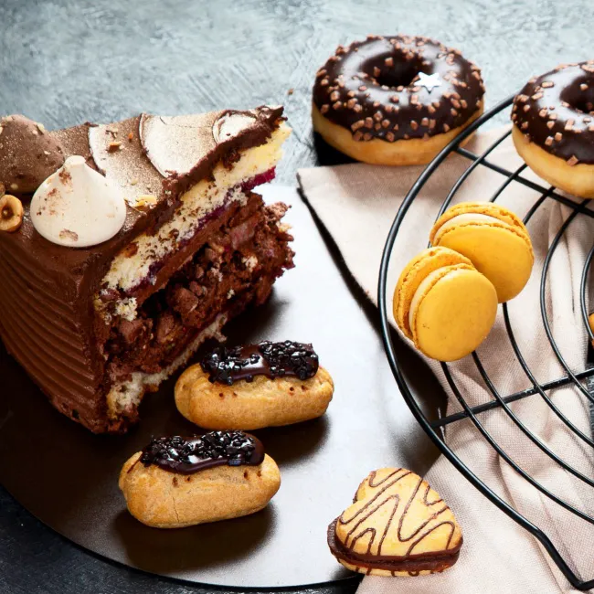 "Delicious baked goods on a table"