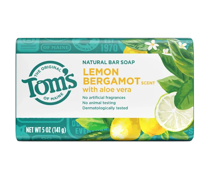 Tom's of Maine Lemon Bergamot Beauty Bar for invigorating cleansing.