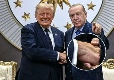 President Erdogan greets Trump at Esenboğa Airport in Turkey.