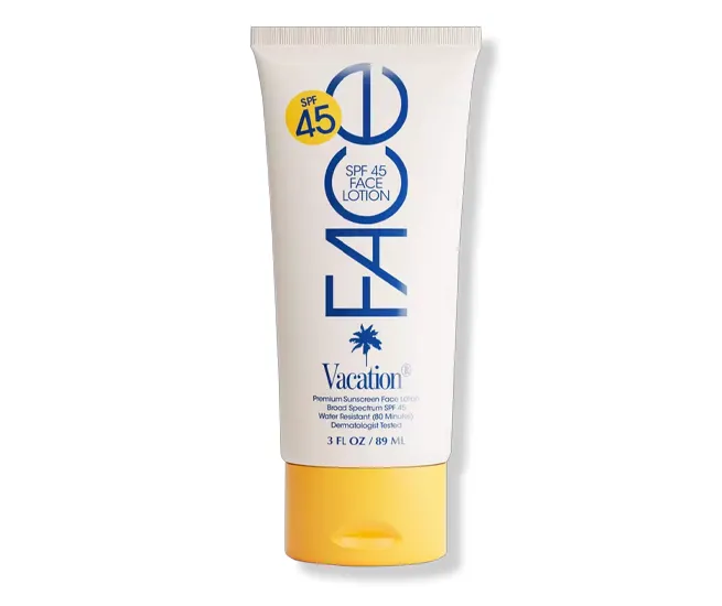 Vacation® Classic Face Lotion SPF 45 for sun protection.