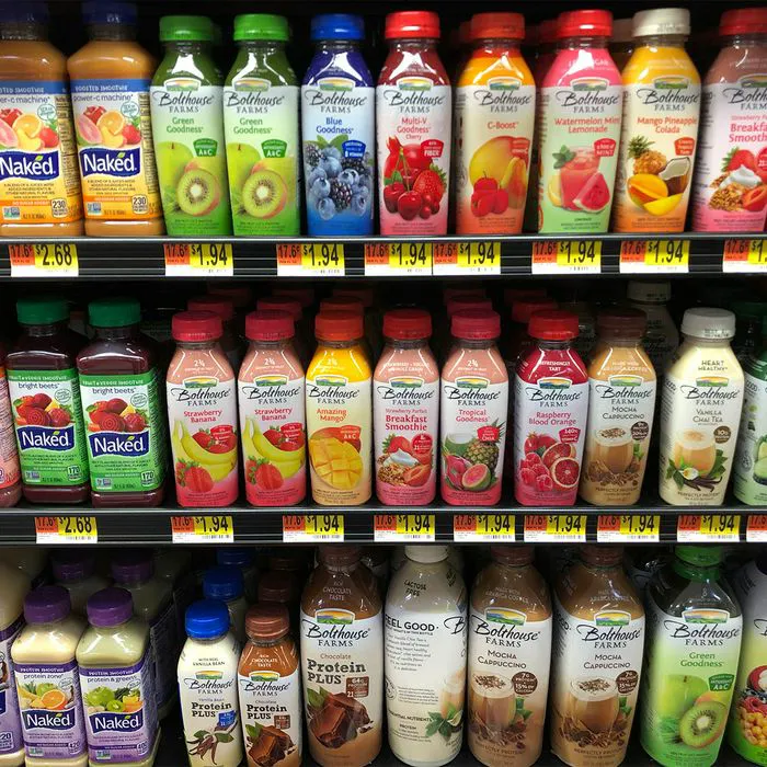 "Bottled smoothies available at the grocery store"