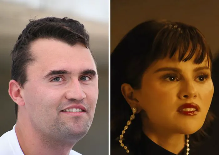 "Comparison image of Selena Gomez and Charlie Kirk"