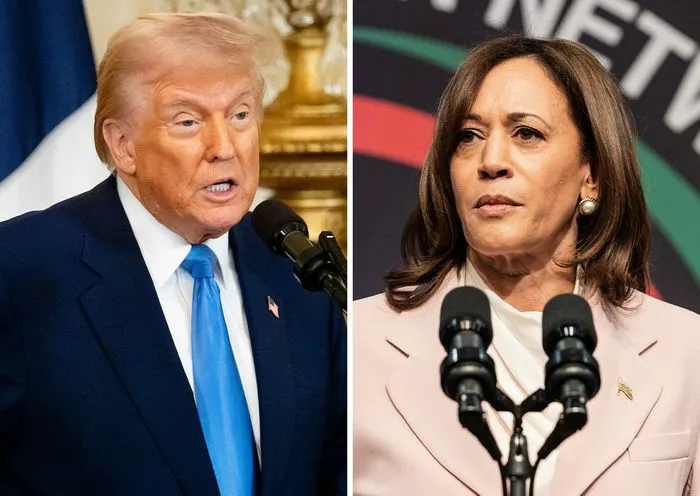 Donald Trump and Kamala Harris during a political discussion.