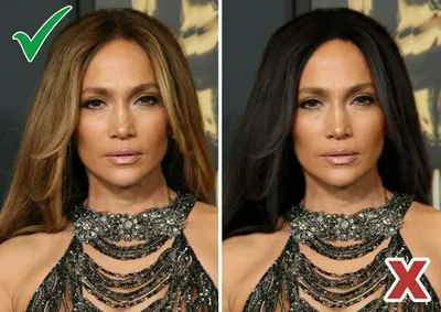 "Comparison of Jennifer Lopez's copper brown hair and dark black hair"