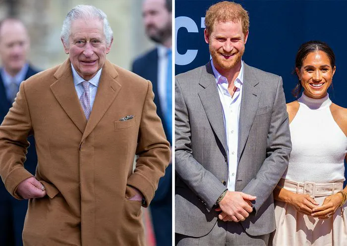 King Charles with Prince Harry and Meghan Markle