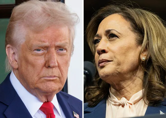 Donald Trump and Kamala Harris at a public event.