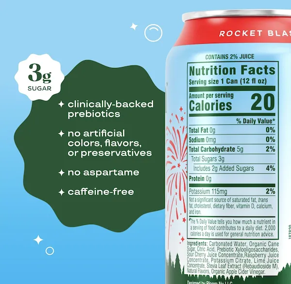 "Bloom Pop Rocket Blast flavor in a glass"
