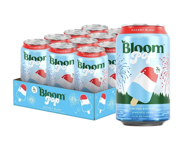 "Bloom Pop Rocket Blast flavor packaging"
