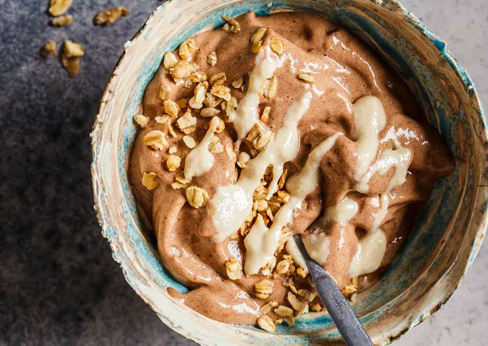 "Chocolate Banana Nice Cream served in a bowl"