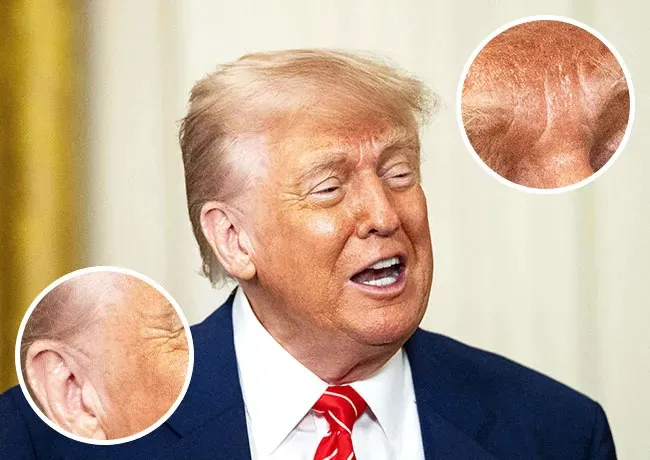 "Donald Trump with a botched spray tan"