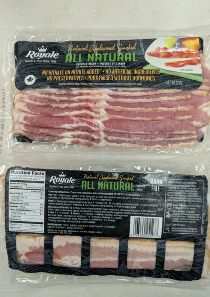 All-natural applewood smoked bacon, rich in flavor.