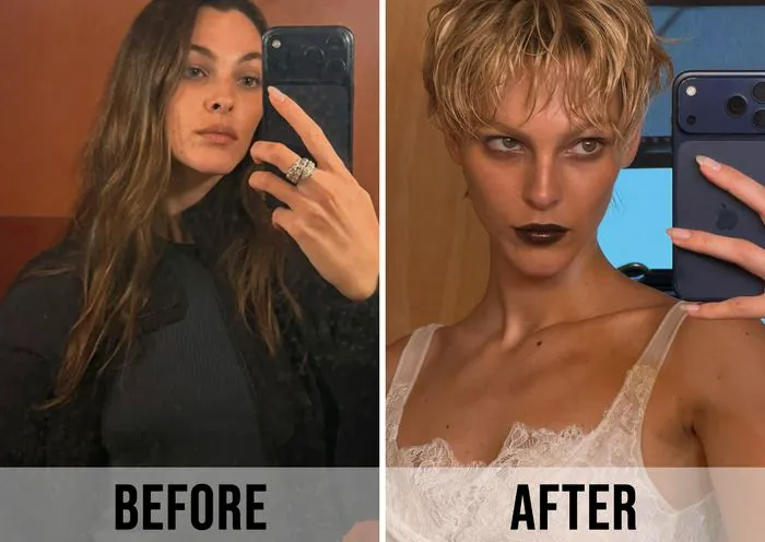"Before and after of Vittoria Ceretti's hair transformation"