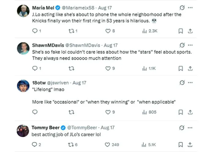Social media comments on Jennifer Lopez's reaction video