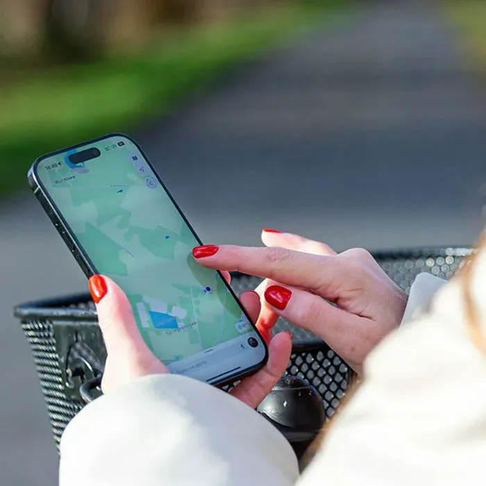 Young woman checking location for healthy food options