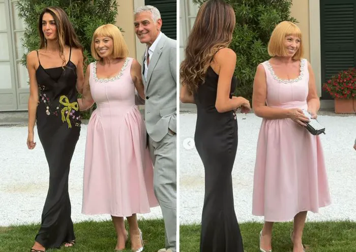 Amal Clooney with Angela Pearl Lake Como dinner party