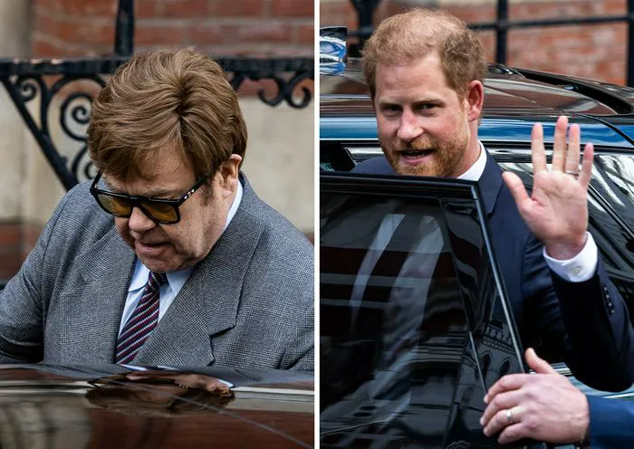 Prince Harry and Elton John leaving court