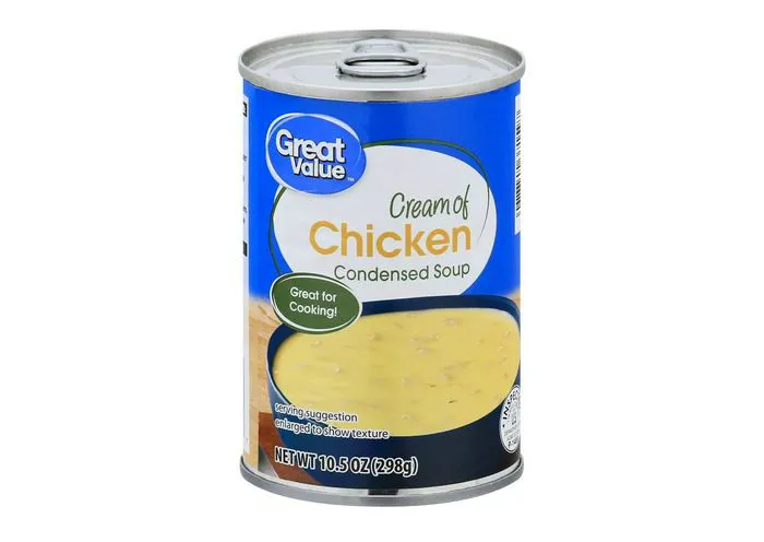 "Great Value Cream of Chicken Soup can"