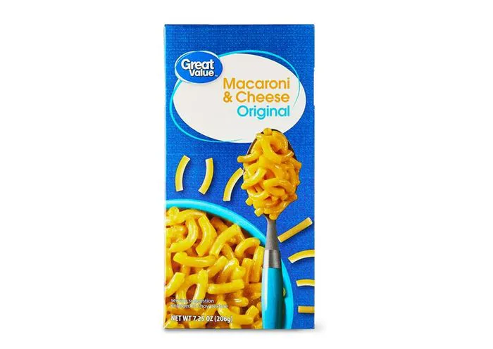 "Great Value Macaroni & Cheese box"